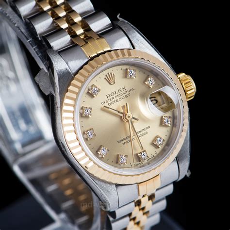 ladies rolex oyster perpetual datejust 69173|Rolex 69173 diamond bezel.